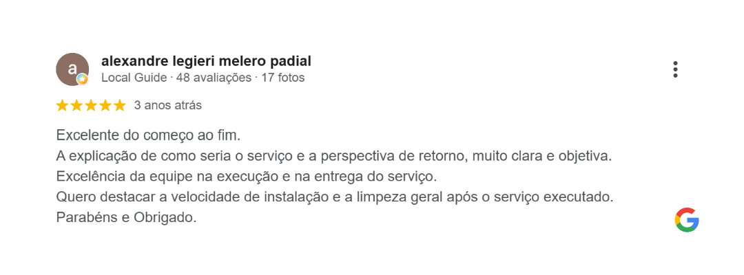 Avaliação de cliente no Google