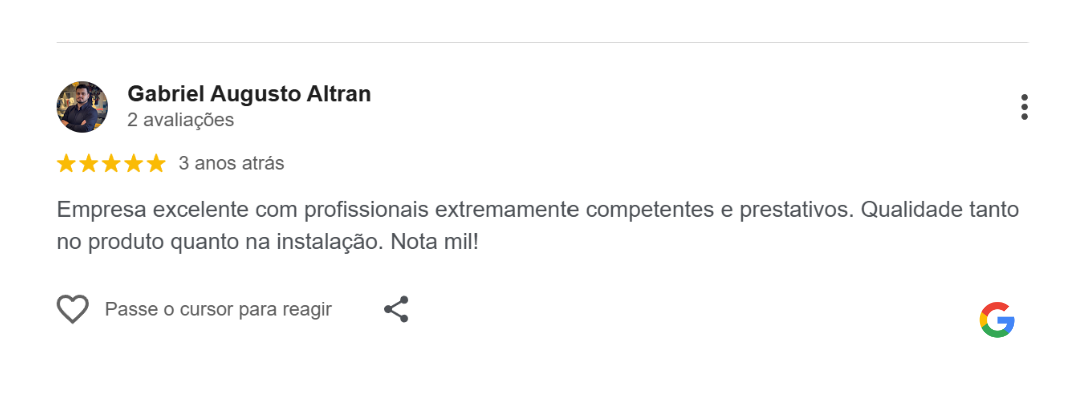 Avaliação de cliente no Google